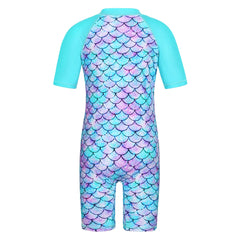 Cyan Flower Girls Swimsuit – Kids UV-Protection One-Piece Swimwear 2025