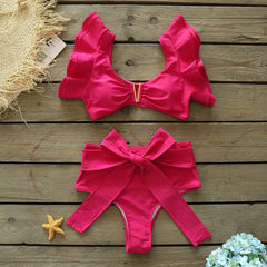 2025 Floral Ruffle Bandage Bikini Set – Women’s Push-Up Two-Piece Swimsuit