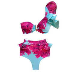 2025 Floral Ruffle Bandage Bikini Set – Women’s Push-Up Two-Piece Swimsuit