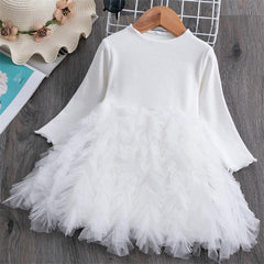 Modern Winter Flower Long Sleeve Smash Cake Baby Girls Dress For 1-5 Year Little Princess