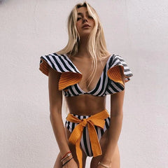 2025 Floral Ruffle Bandage Bikini Set – Women’s Push-Up Two-Piece Swimsuit