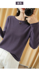 Women’s 100% Cotton O-Neck Knit Sweater – Crimped Edge Pullover