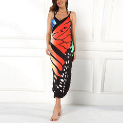 Sexy Butterfly Print Beach Cover-Up Dress – Women’s Summer Sarong Wrap Tunic