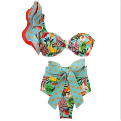 2025 Floral Ruffle Bandage Bikini Set – Women’s Push-Up Two-Piece Swimsuit