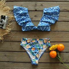 2025 Floral Ruffle Bandage Bikini Set – Women’s Push-Up Two-Piece Swimsuit
