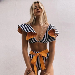 2025 Floral Ruffle Bandage Bikini Set – Women’s Push-Up Two-Piece Swimsuit