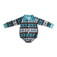 Horse aztec baby boy western romper