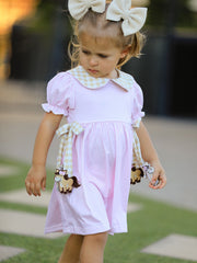 Farm Horse Bow Girls Dress – Pink Stripes