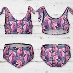 Kids Pink Seahorse Two Piece Swimsuit