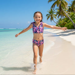 Kids Pink Seahorse Two Piece Swimsuit