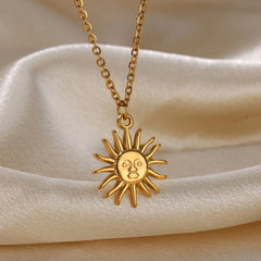 Stainless Steel Sunflower Pendant Necklace for Women