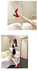 10cm High Heel Colorful Pumps Women's Shoes Pointed Toe Fashion Red 3.9inch Chunky Heels Patent Leather Female Plus Size 49 50