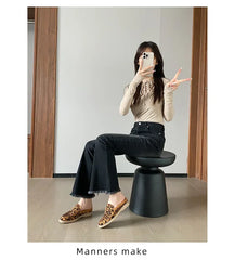 New 2025 Soft Bottom Tassel Lock Buckle High Top Loafers Women's round Toe Mid Heel Comfortable Leather Shoes Leisure Style