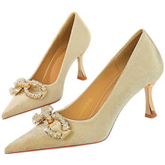 Luxury Women 7cm High Heels Wedding Replica Pumps Lady Luxury Designer Metal Chain Buckle High Heels Stiletto Women Dress Shoes