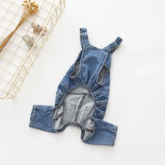 Dog Denim Jumpsuit – Cotton Puppy Outfit for Small & Medium Dogs & Cats