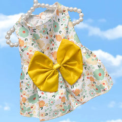 Summer Flower Dog Dress 🌸 Cooling Bowknot Outfit for Small Dogs & Cats