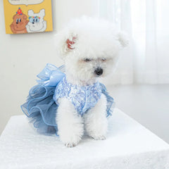 Blue Galaxy Pet Dress 🌌 Fluffy Gauze Wedding Outfit for Dogs & Cats