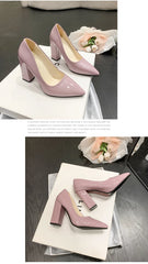 10cm High Heel Colorful Pumps Women's Shoes Pointed Toe Fashion Red 3.9inch Chunky Heels Patent Leather Female Plus Size 49 50