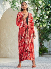Long Tie-Dye Kimono Cover-Up – Open Front Beachwear for Women