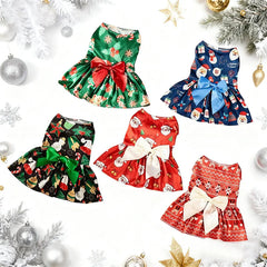 Christmas Dog Dress with Bow, Festive Printed Pet Skirt, Lightweight Holiday Outfit, Sizes M–6XL for Small to Large Dogs