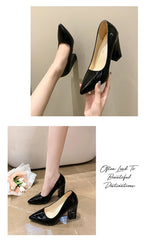 10cm High Heel Colorful Pumps Women's Shoes Pointed Toe Fashion Red 3.9inch Chunky Heels Patent Leather Female Plus Size 49 50