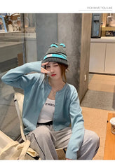 Women’s Slim O-Neck Cardigan Sweater – Casual Korean Knitwear