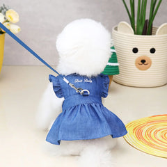 Luxury Princess Dog Dress 👑 Tutu & Denim Skirt Outfit for Small Dogs