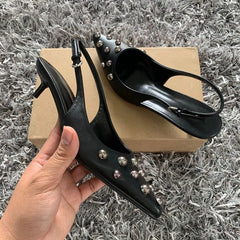 Rivet Pointed Toe Slingback Heels – Elegant 2025 Thin High Heel Pumps