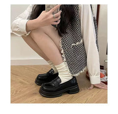 Thick-Soled Mary Jane Loafers – Non-Slip Leather JK & Lolita Shoes