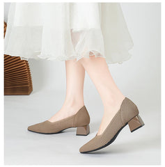 Women's large high-heeled shoes Multicolor pointy knit breathable comfortable anti-skid rubber sole work shoes 2023 new autumn