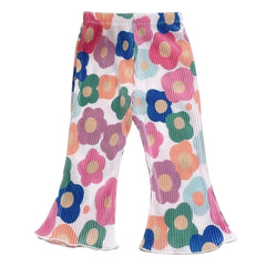 Girls Summer Floral Polka Dot Flared Pants