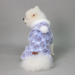 Plush Dog Pajamas – Warm Heart Print Fleece Onesie with Pompom for Small Dogs