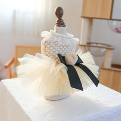 Luxury Kawaii Dog Dress 👑 Pearl Collar Princess Outfit for Small Dogs & Cats
