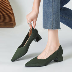 Women's large high-heeled shoes Multicolor pointy knit breathable comfortable anti-skid rubber sole work shoes 2023 new autumn