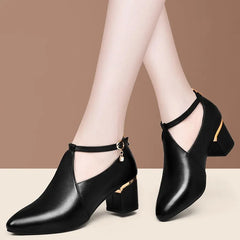 Women Cute Sweet Comfort Spring & Autumn Buckle Strap High Heel Shoes Lady Classic Office Square Heel Shoes A01