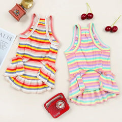 Striped Ruffle Pet Dress – Sweet Summer Vest Outfit for Small Dogs & Cats