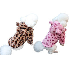 Leopard Fleece Dog Hoodie – Warm Winter Coat for Small Dogs & French Bulldogs
