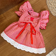 Summer Floral Plaid Dog Dress – Cute Princess Outfit for Small Dogs & Cats