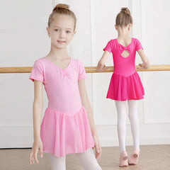Girls Ballet Leotard Dress – Long/Short Sleeve Chiffon Skirt Dancewear