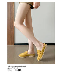 New 2025 Soft Bottom Tassel Lock Buckle High Top Loafers Women's round Toe Mid Heel Comfortable Leather Shoes Leisure Style