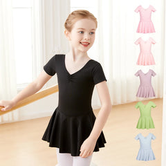 Girls Pink Ballet Leotard Dress – Short Sleeve Tutu Dance Outfit