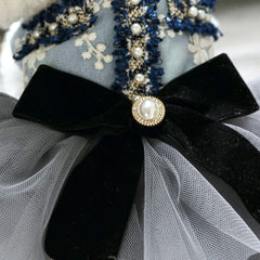 Grey Blue Princess Pet Dress – Autumn/Winter Wedding Outfit for Small & Medium Dogs