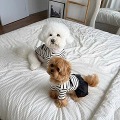 Summer Striped Dog Dress – Bow Collar Outfit for Small Dogs, Black & White Pet Clothes