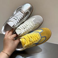 AUTUSPIN 5 Colors Women Flats Sneakers Four Season Leisure Shoes Cow Suede Leather Ladies Skateboarding Shoes Outdoor Size 35-40