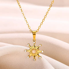 Stainless Steel Sunflower Pendant Necklace for Women