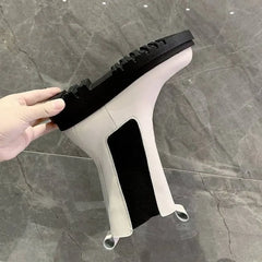 Black Ladies Boots Elegant with Low Heels Shoes for Women Chelsea Mid Calf Half High Footwear Spring Autumn Sale Quality 2025 Pu