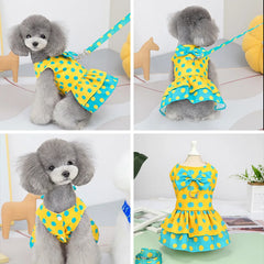 Polka Dot Dog Harness Dress 💙 Summer Outfit & Leash Set for Small Dogs