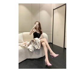 10cm High Heel Colorful Pumps Women's Shoes Pointed Toe Fashion Red 3.9inch Chunky Heels Patent Leather Female Plus Size 49 50