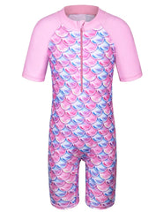 Cyan Flower Girls Swimsuit – Kids UV-Protection One-Piece Swimwear 2025