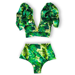 2025 Floral Ruffle Bandage Bikini Set – Women’s Push-Up Two-Piece Swimsuit